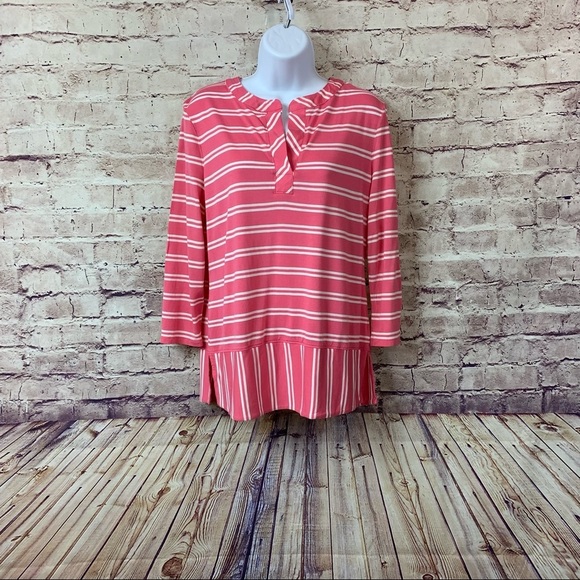 Talbots Pink Striped Rayon V Neck 3/4 Sleeve Top NWOT - Picture 1 of 6